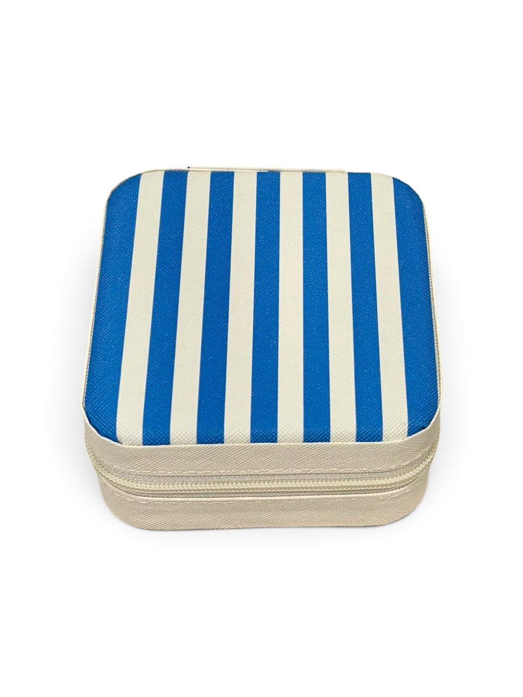 Travel Size Blue and White Striped Jewelry Box