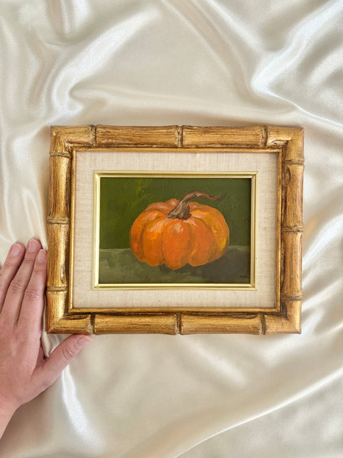 "Pumpkin No.1" Original Acrylic painting in Vintage Gold frame